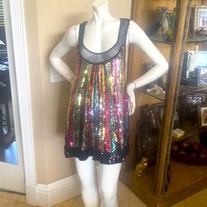 BEBE Multicolor Sequins Beaded Babydoll Style Dress